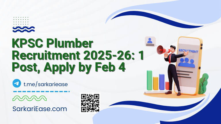 KPSC Plumber Recruitment 2025-26: 1 Post, Apply by Feb 4