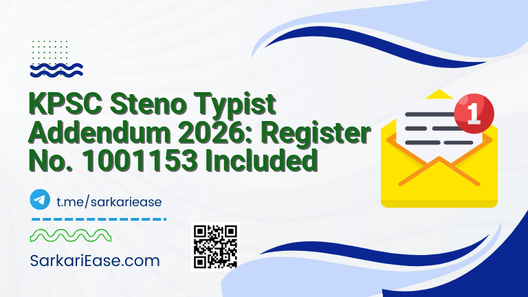 KPSC Steno Typist Addendum 2026: Register No. 1001153 Included