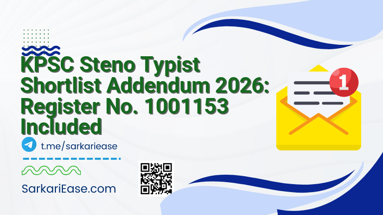 KPSC Steno Typist Shortlist Addendum 2026: Register No. 1001153 Included