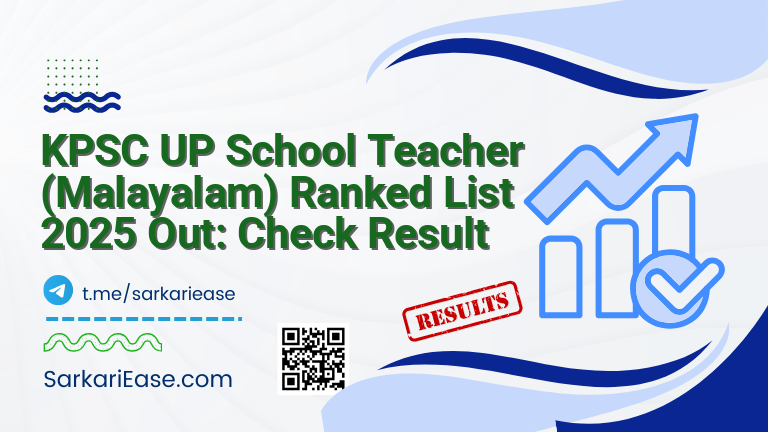 KPSC UP School Teacher (Malayalam) Ranked List 2025 Out: Check Result